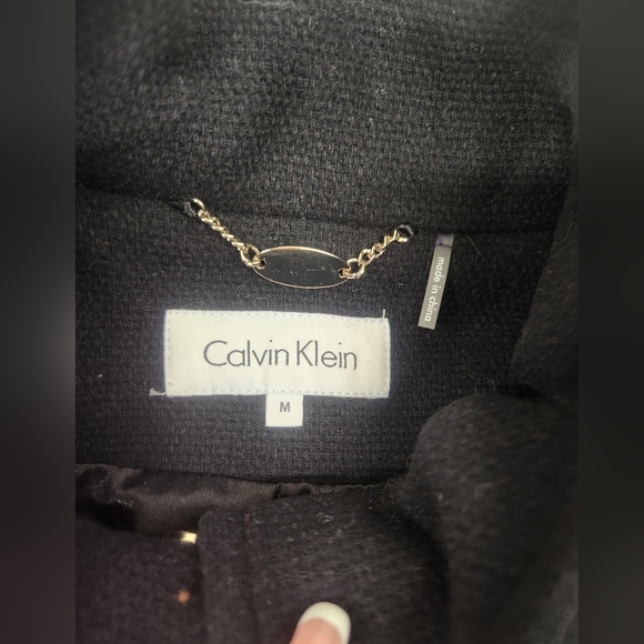 EUC Calvin Klein Textured Black Fitted Coat - Picture 4 of 9